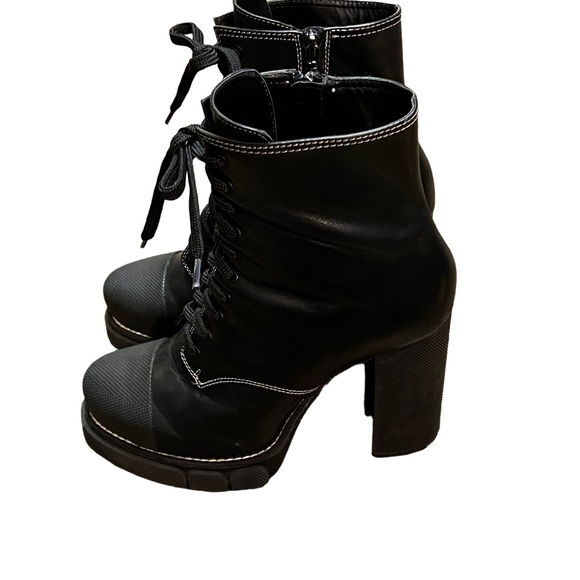 ZARA BLACK GENUINE LEATHER PLATFORM COMBAT BOOTS SIZE 41 - Picture 3 of 7